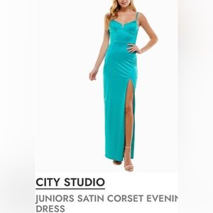 NEW - the perfect prom dress in turquoise satin